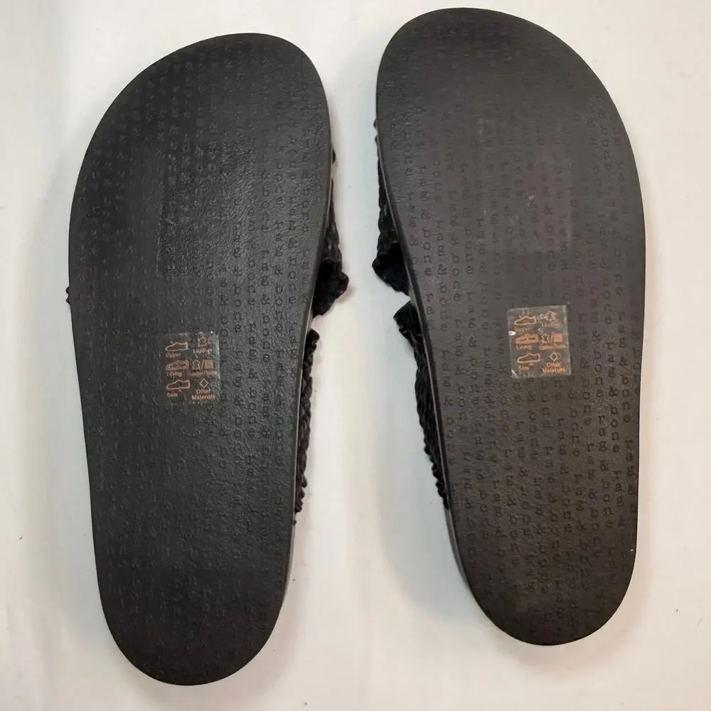 Rag & Bone Bailey Slingback Sandals Black Ruched Leather Flat Size 39 Minimalist